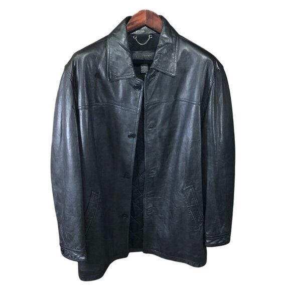 Banana Republic Mens Moto Leather Jacket Medium Black Quilted Button Up Collared - Picture 1 of 16